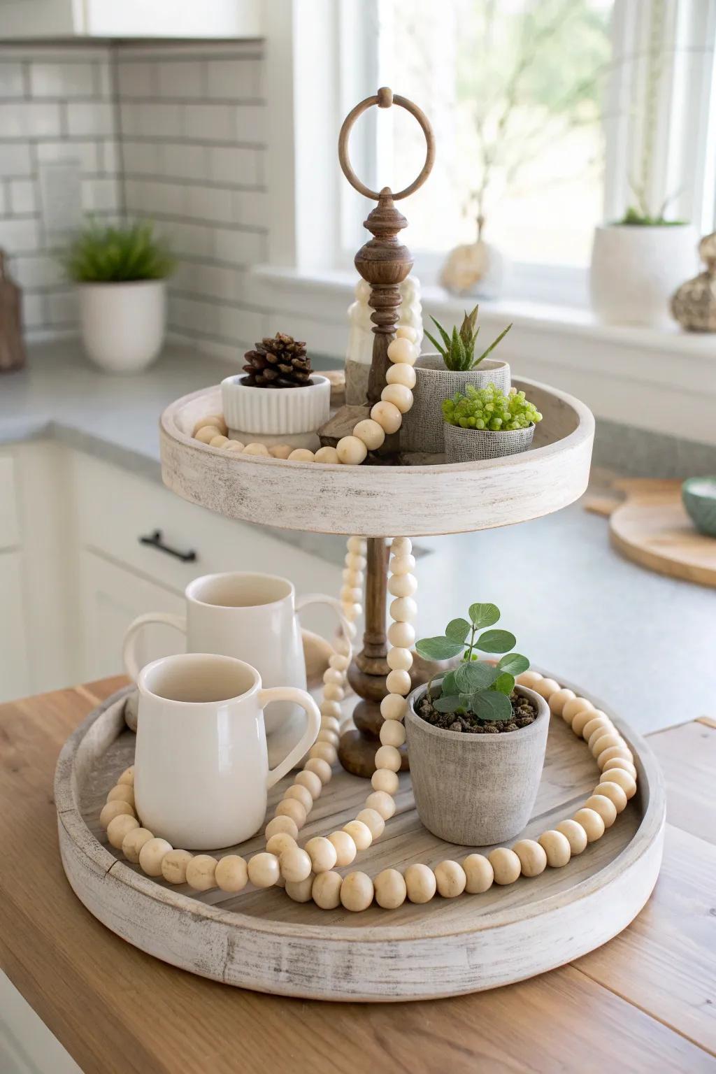 Elevate your kitchen decor with the simple elegance of a wood bead garland.