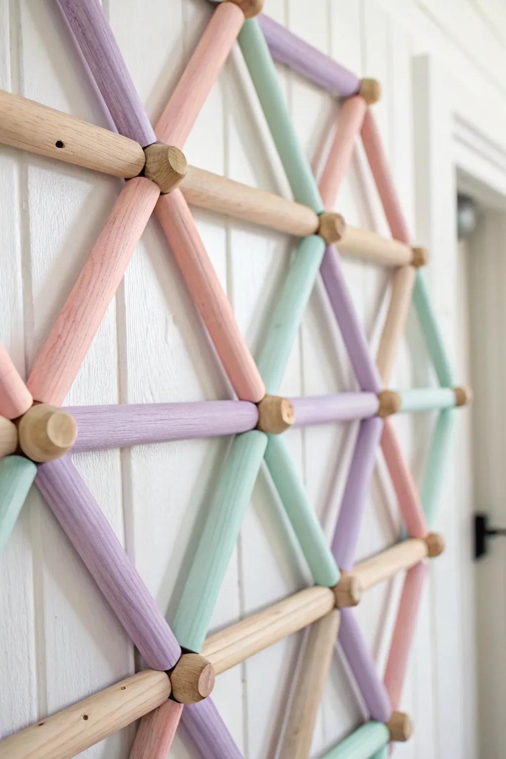Bring a splash of creativity to your space with this charming wooden dowel wall art. Perfect for adding a touch of whimsy and color to any room!