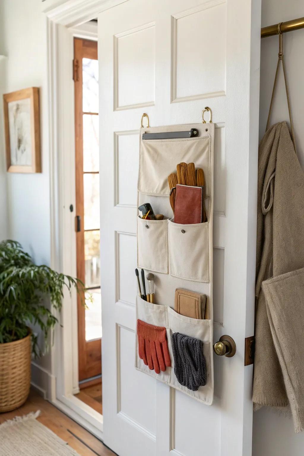 Use the back of your door: a slim organizer keeps batting gloves, eye black, and guards tidy.