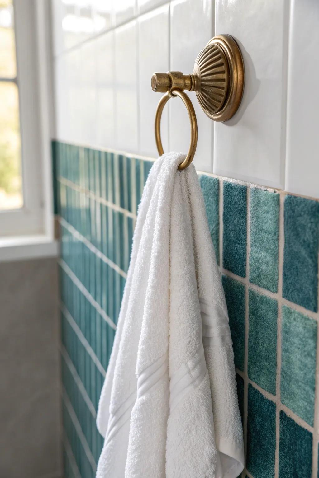 A shower-side hook within arm’s reach keeps towels dry and makes tiny-bath exits safer.
