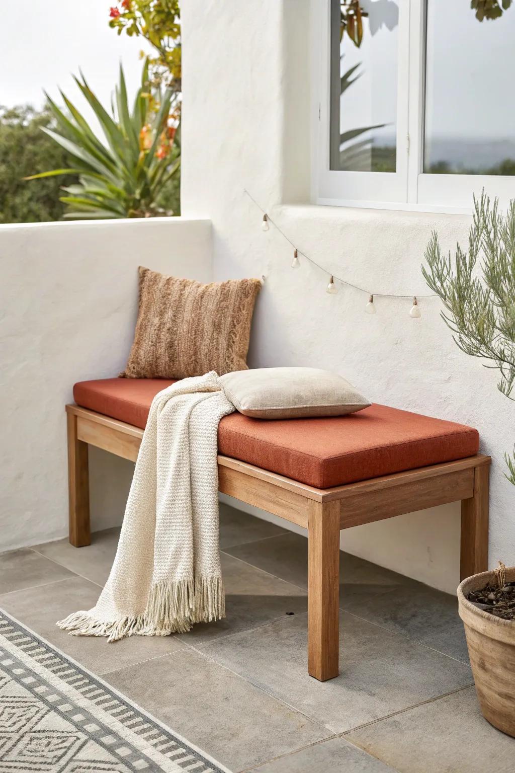 Space-smart L-shaped patio bench: corner-hugging comfort with clean Scandinavian style.