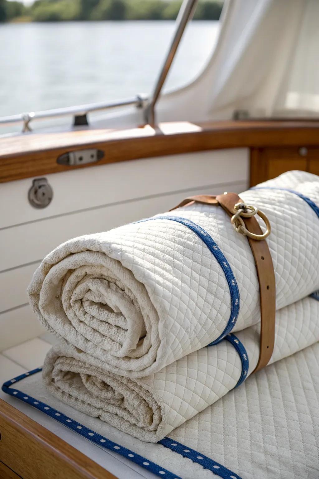 Quick-dry linen layers: airy, breathable bedding that stays fresh in humid boat cabins.