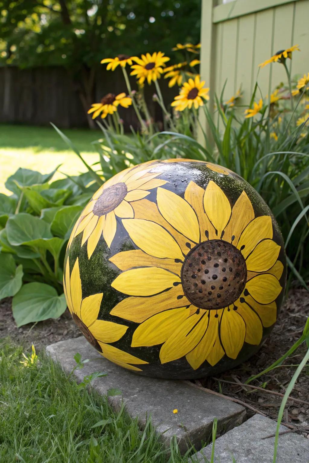 Illuminate your garden with the artistry of a sunflower sphere, where creativity meets craftsmanship.