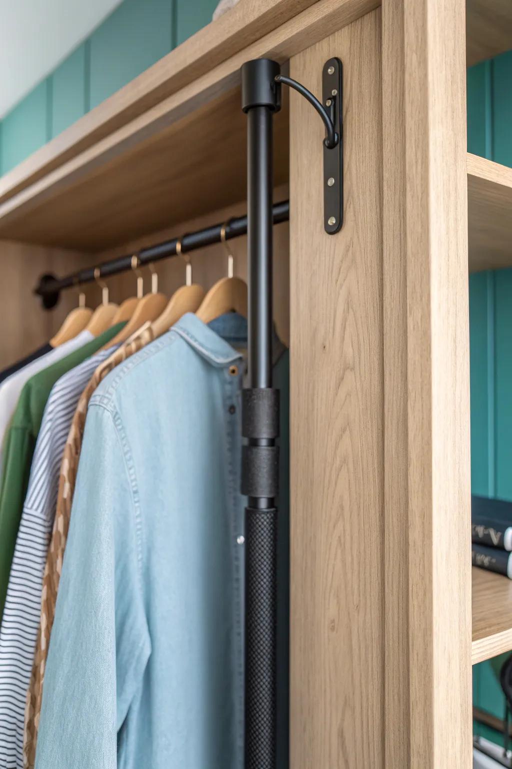 Pull-down closet rod makes the top of your built-in wardrobe easy to reach every day.