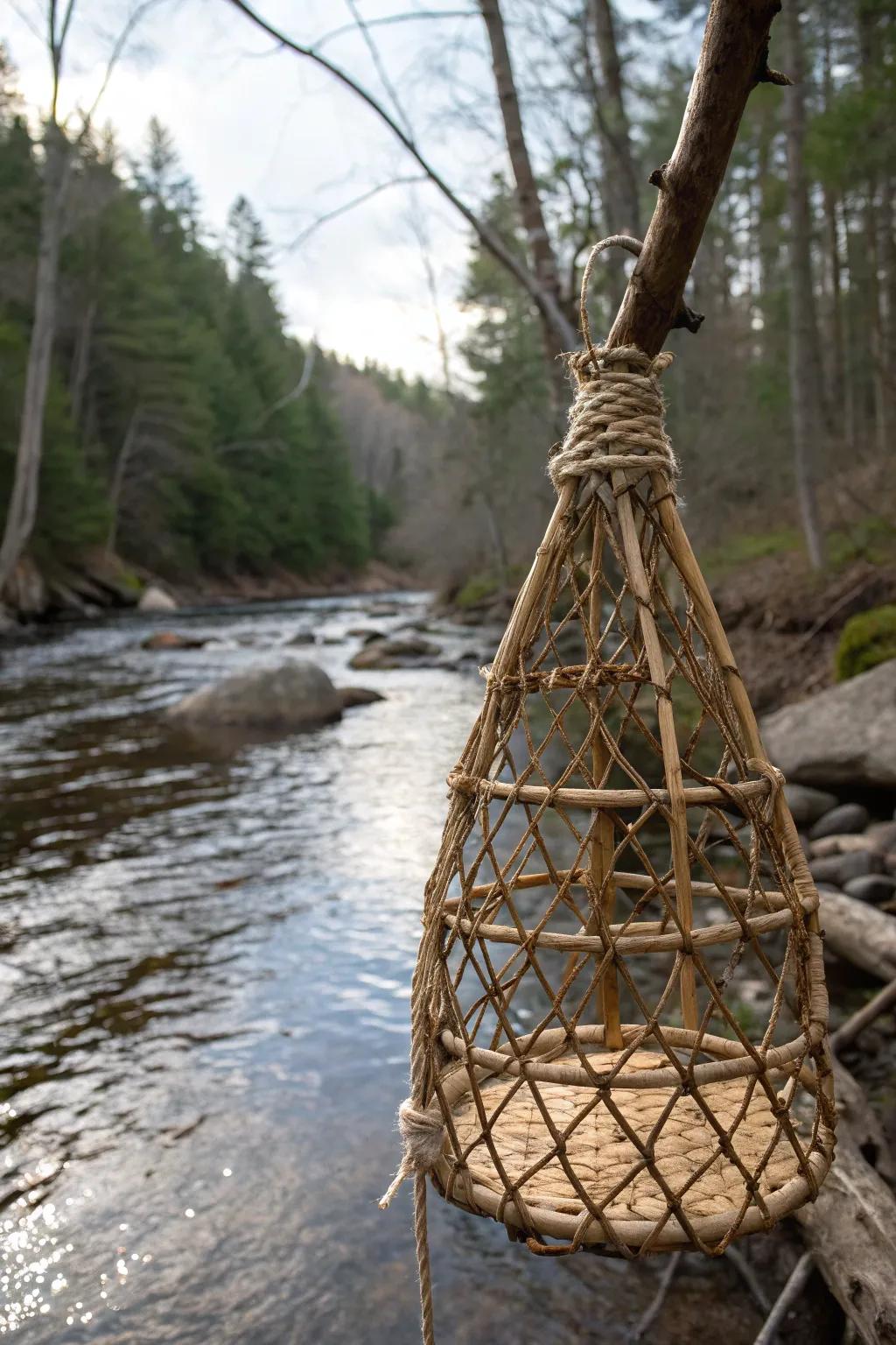 Master the art of survival: Craft your own fishing trap with nature's tools.