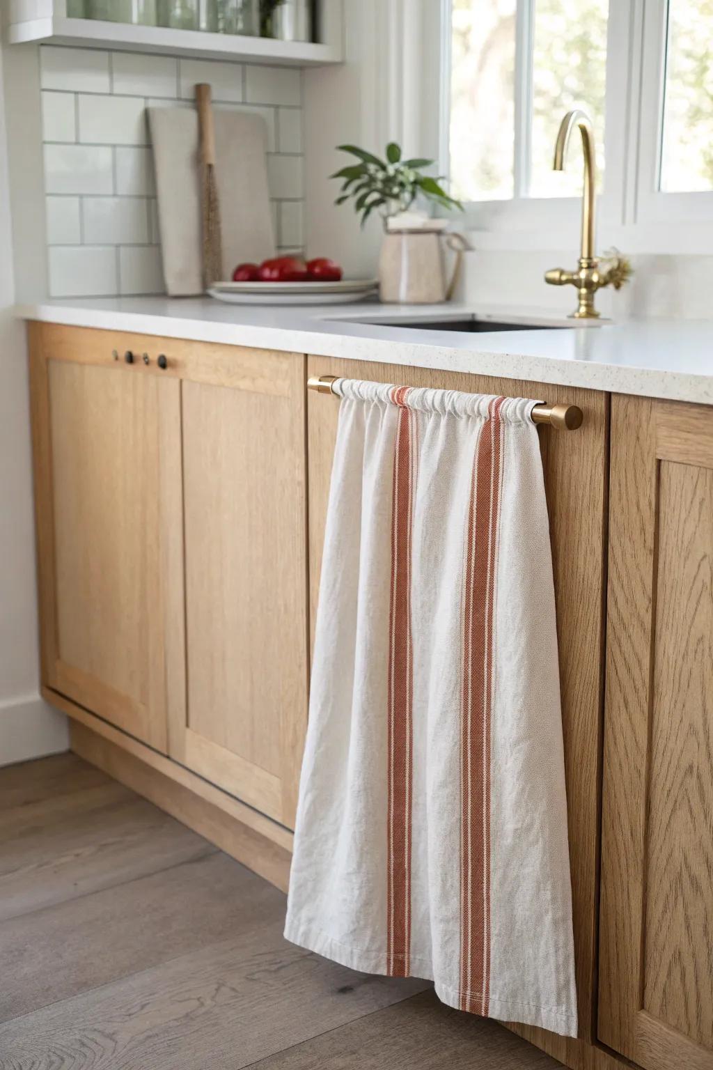 A soft linen corner cabinet curtain that smooths awkward angles and makes tight spaces easy.