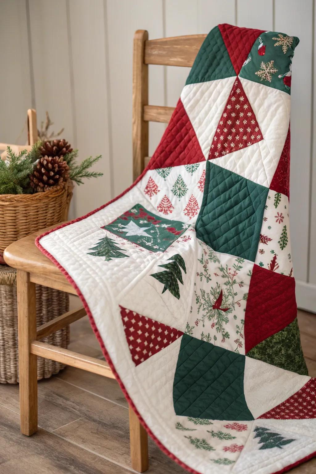 Embrace the beauty of simplicity with this stunning Christmas patchwork quilt, a perfect blend of minimalist design and festive charm.