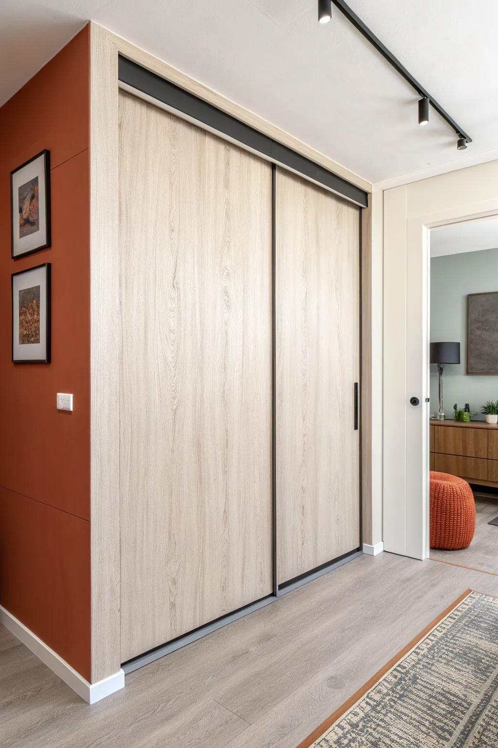 Low-profile bypass doors glide quietly—ideal when your bed is just inches from the closet.