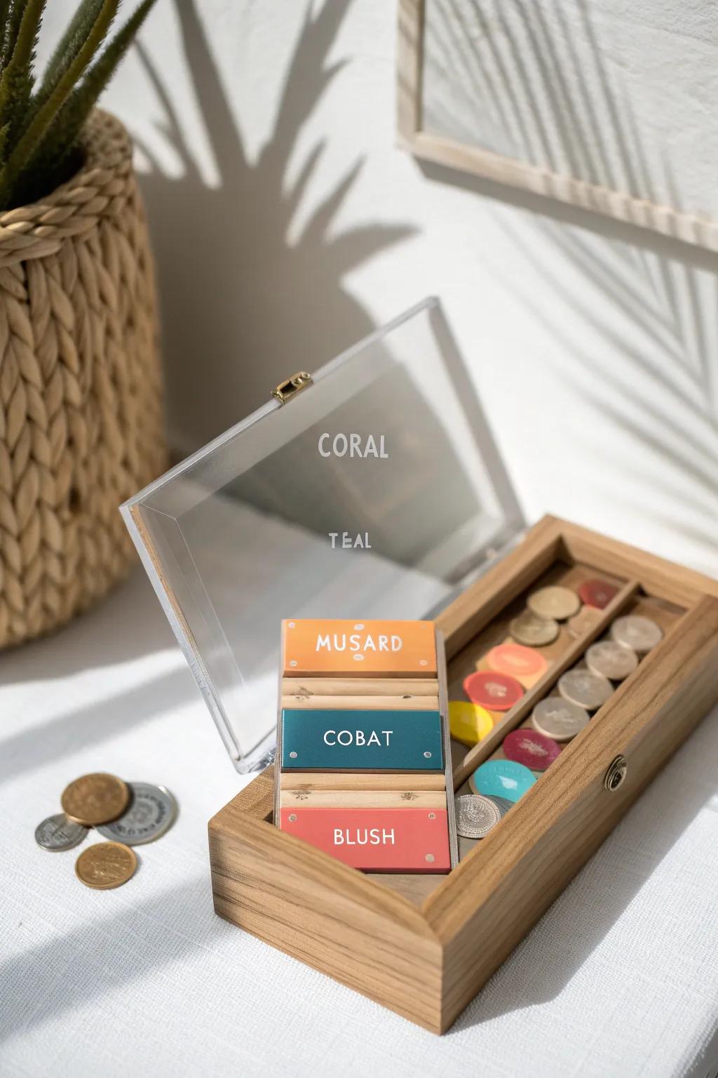 Color-code your coins by denomination for quick grab-and-go storage in any tiny space.