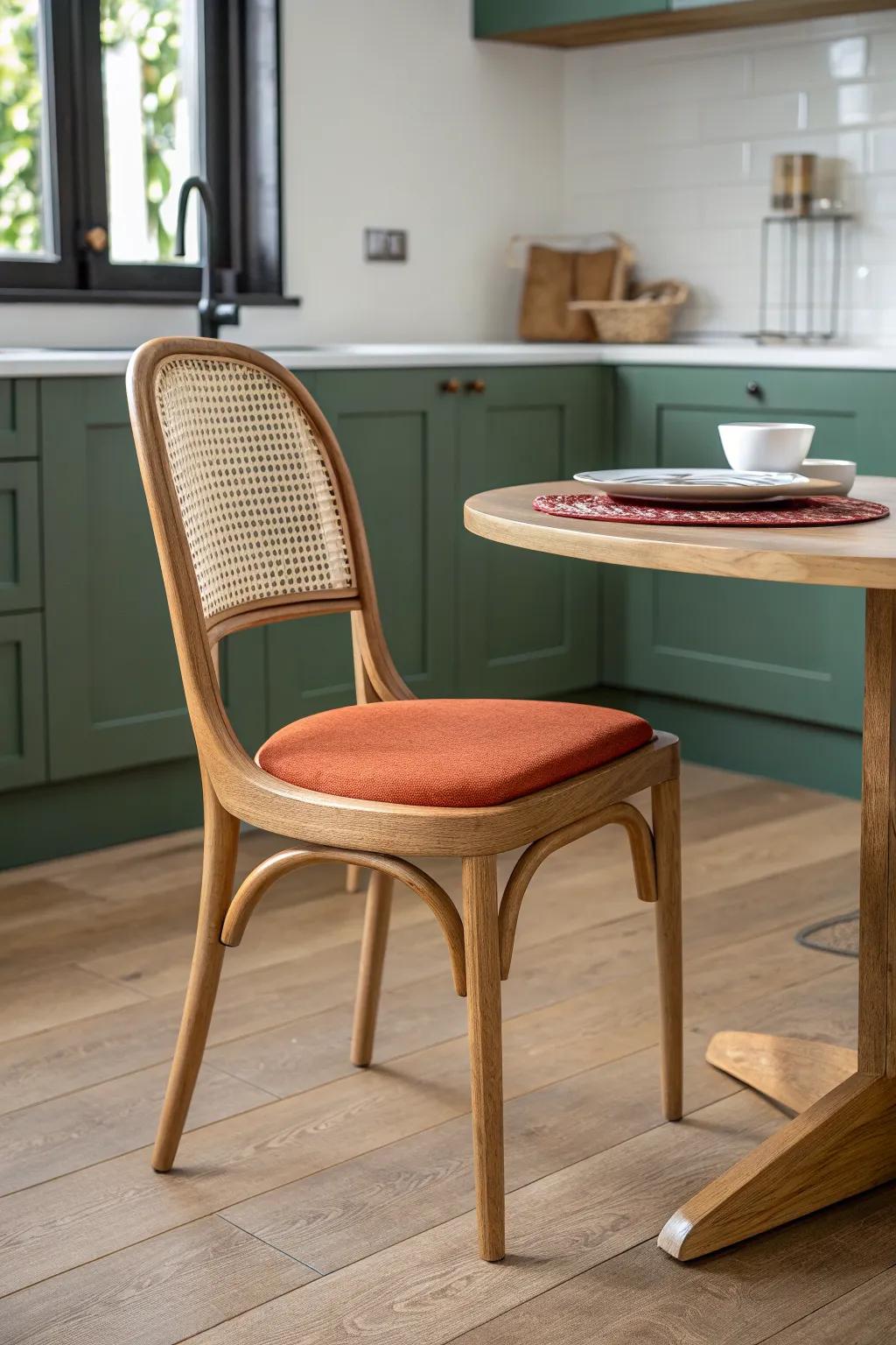 Slim armless chairs tuck in neatly—opening up your kitchen-dining combo in seconds.
