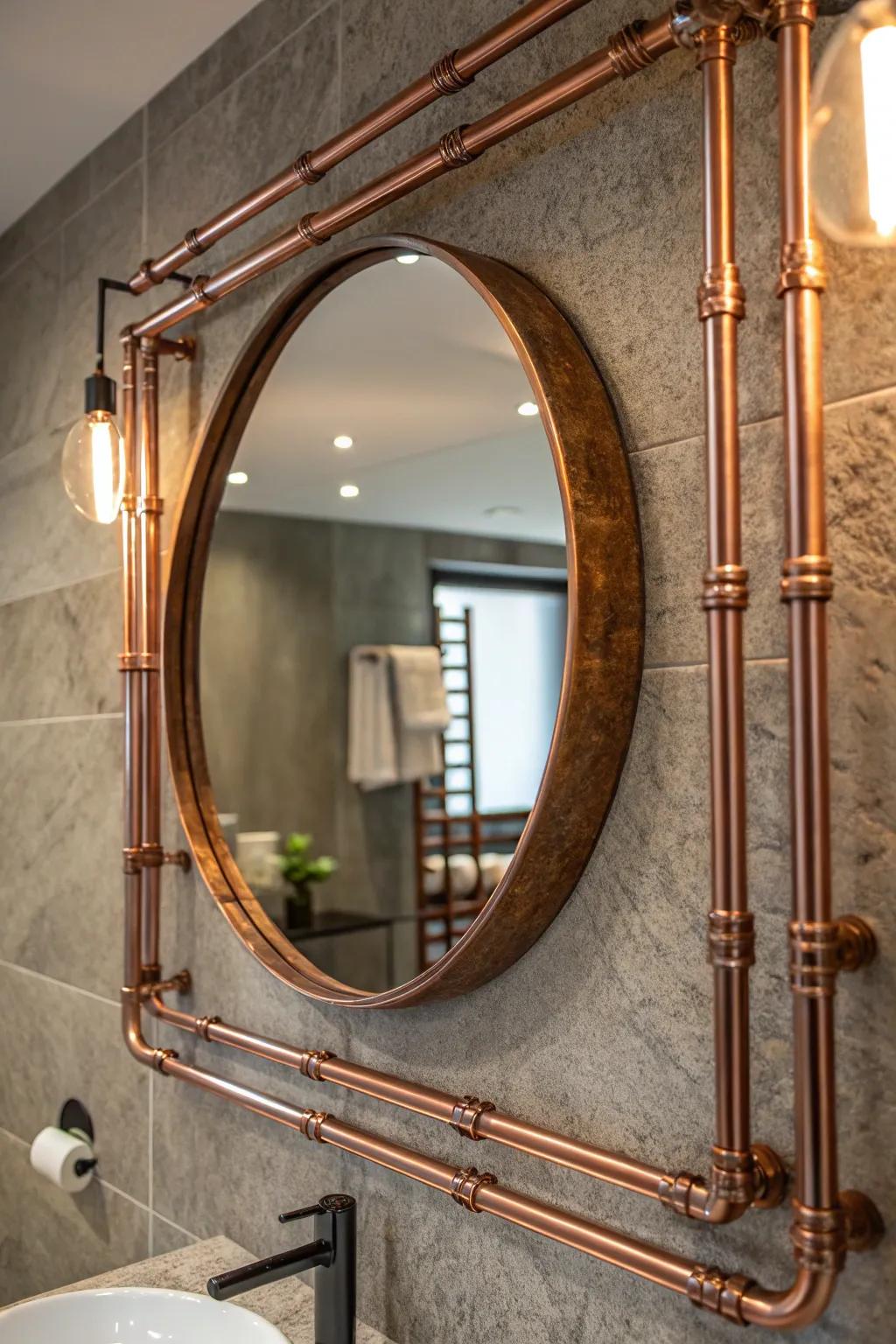 Transform your space with a touch of industrial elegance: Copper pipe mirror frame.