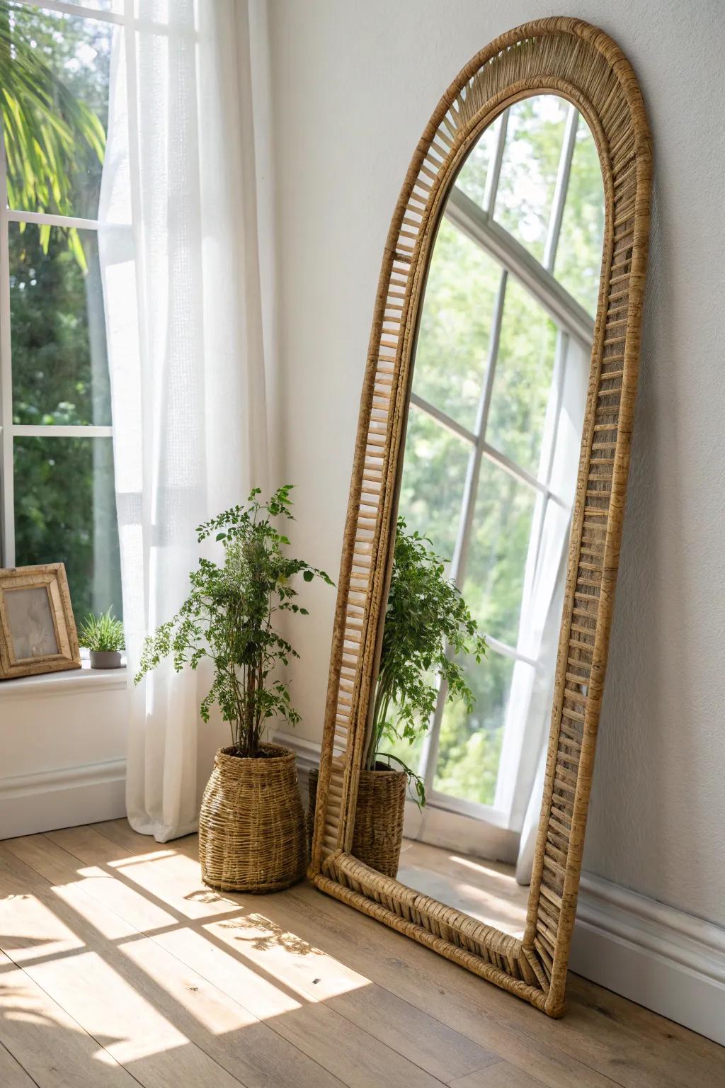 Angle a statement mirror toward the window to bounce light and make a tiny sunroom glow.