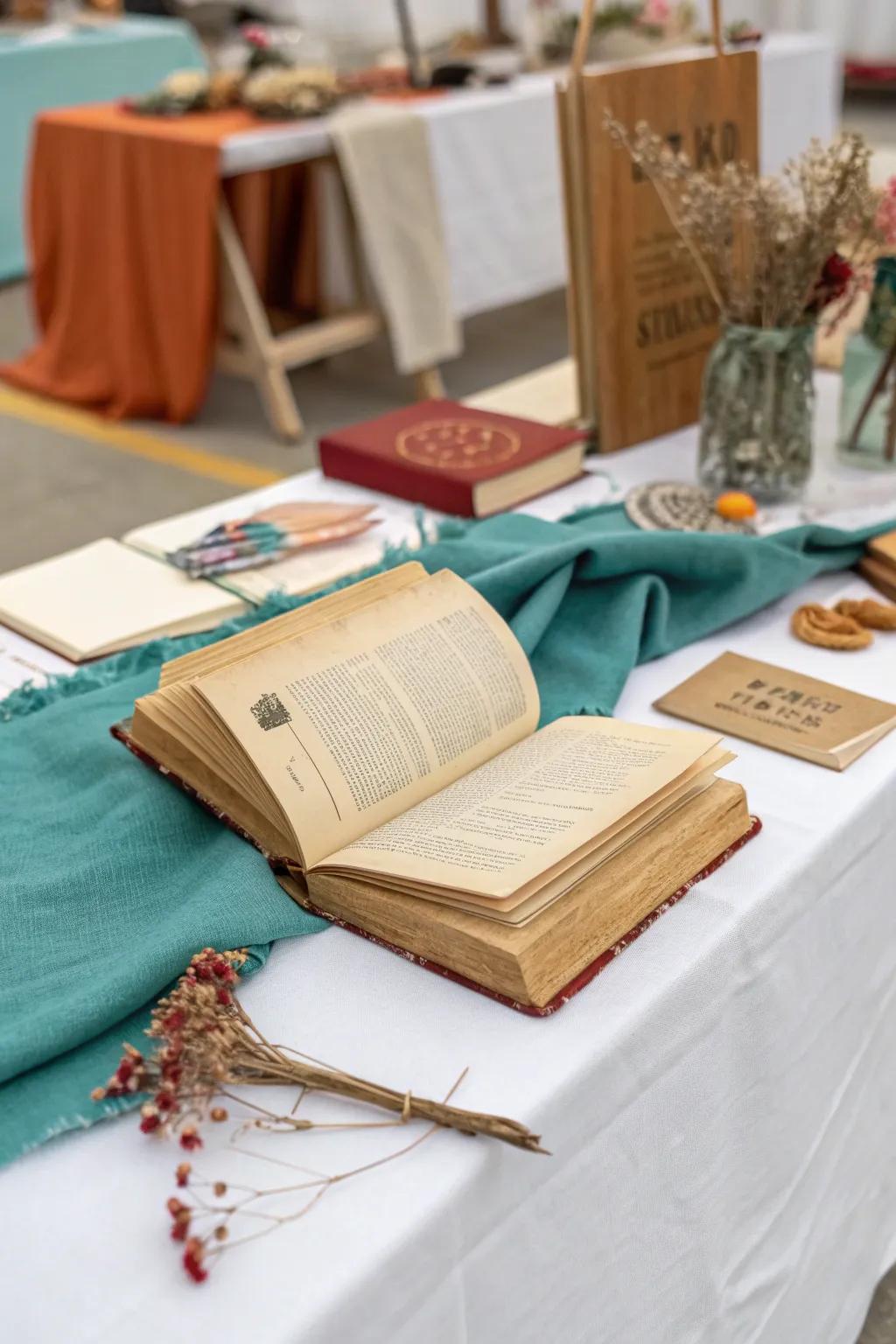 Elevate your craft fair setup with vintage charm and boho elegance. 📚✨ #CraftFairIdeas #VintageVibes #BohoScandi