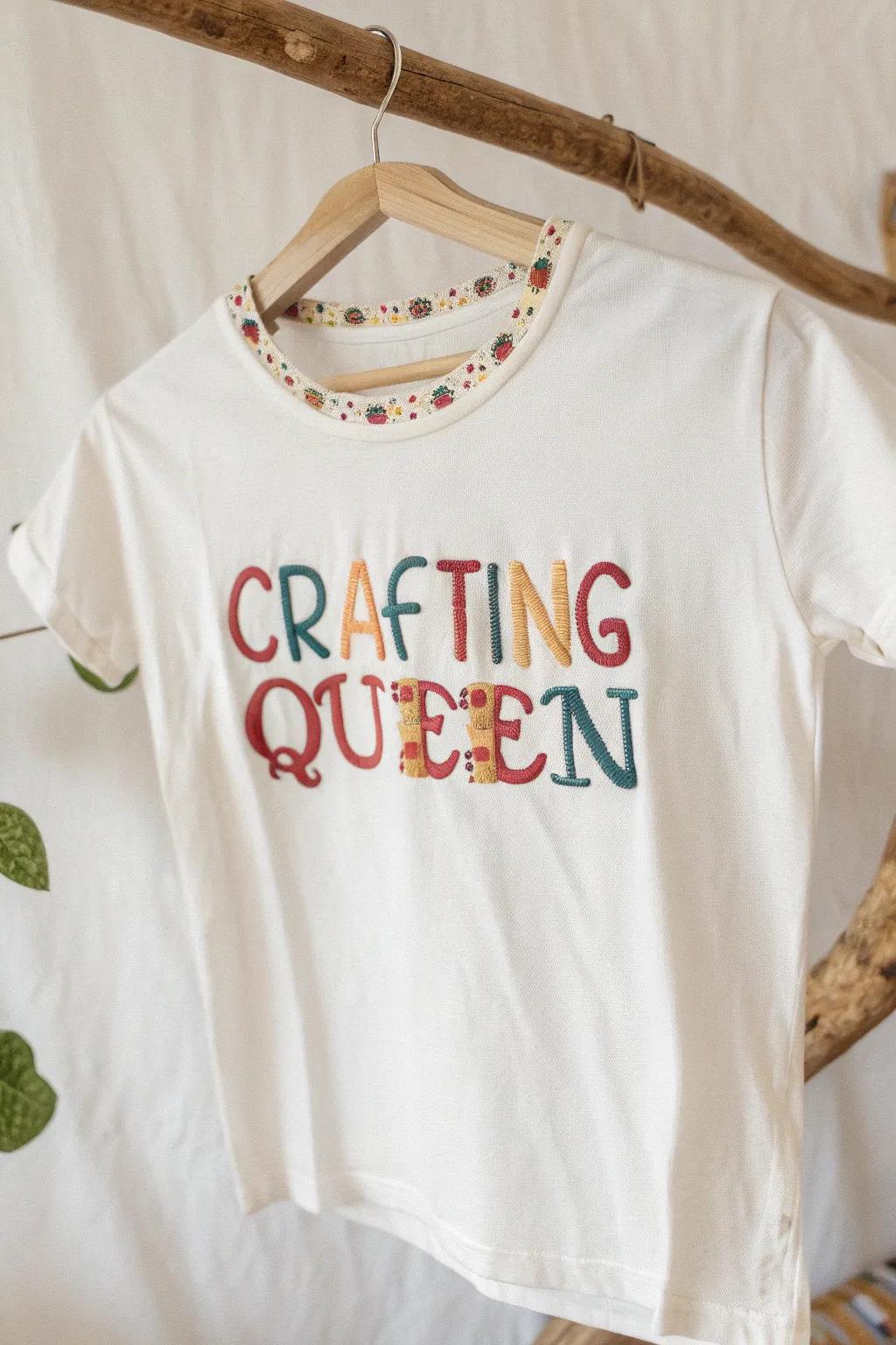 Add a touch of humor to your wardrobe with our 'Crafting Queen' tee—where craftsmanship meets cheeky charm.