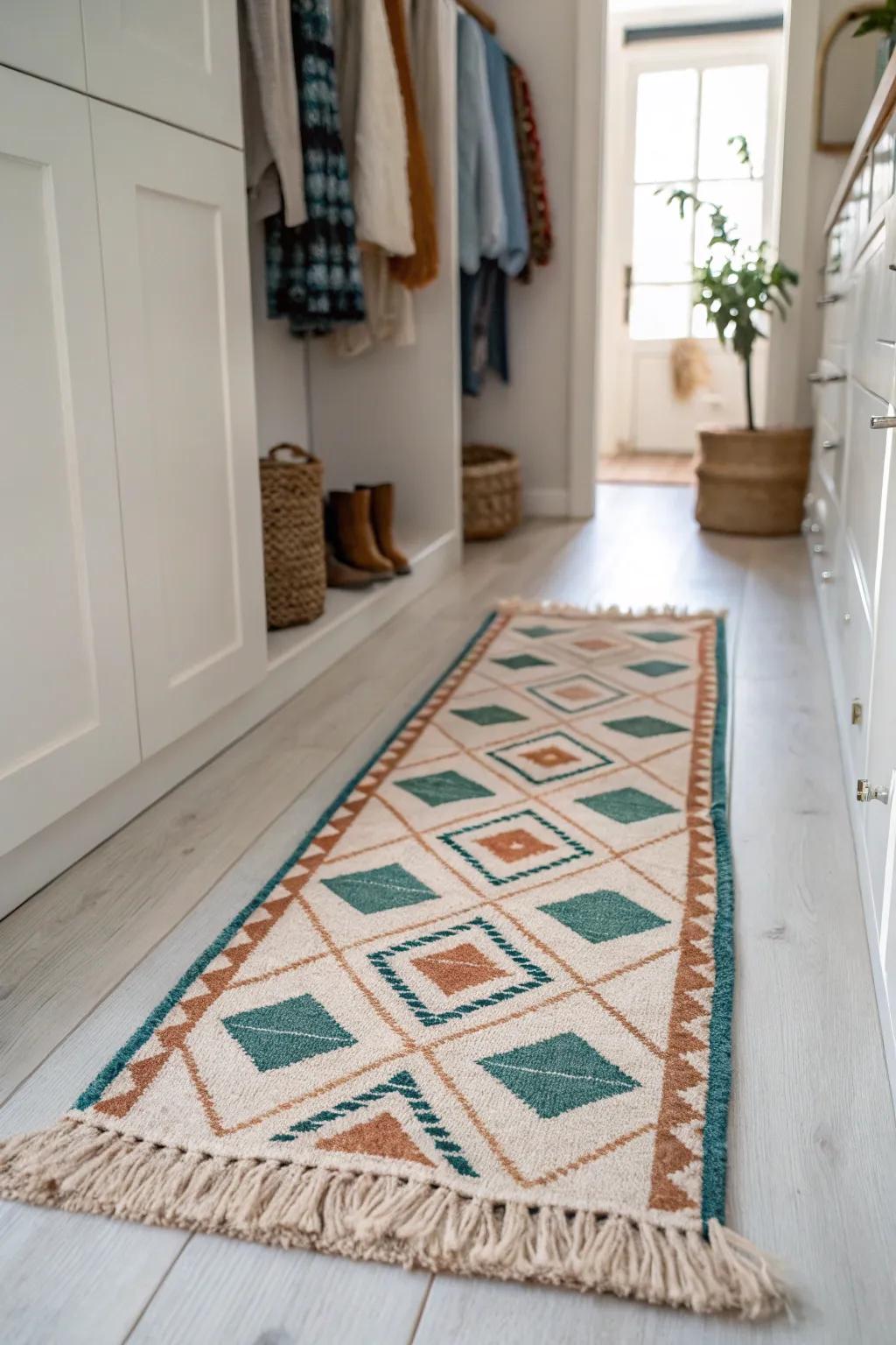 A plush runner rug turns a tiny closet into a cozy mini room—soft, warm, and cute.