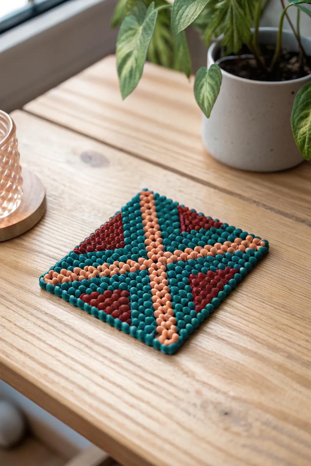 Discover the charm of negative space with these enchanting perler bead coasters.