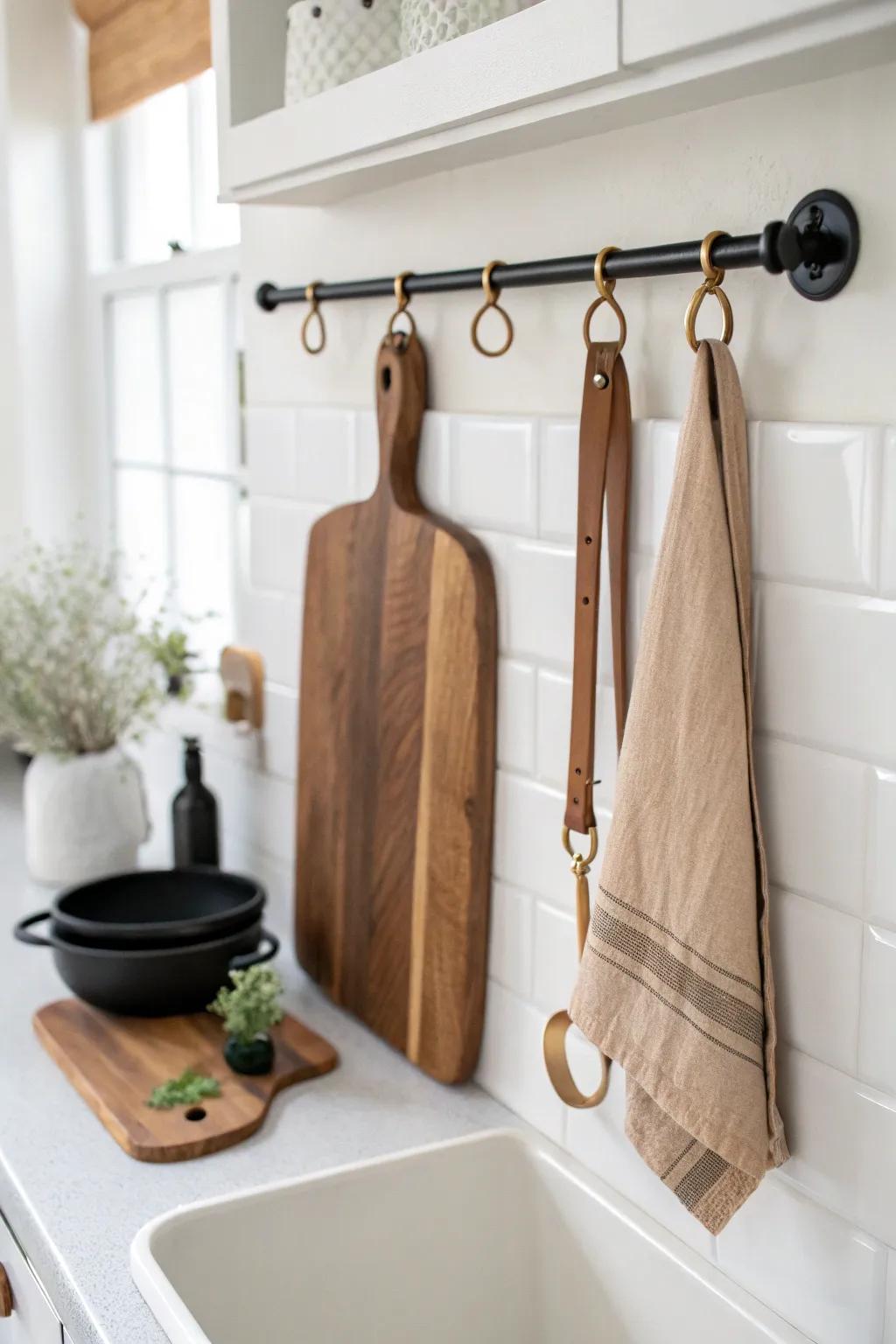 Grab-and-go cutting board storage: a slim wall bar keeps boards dry, tidy, and beautiful.