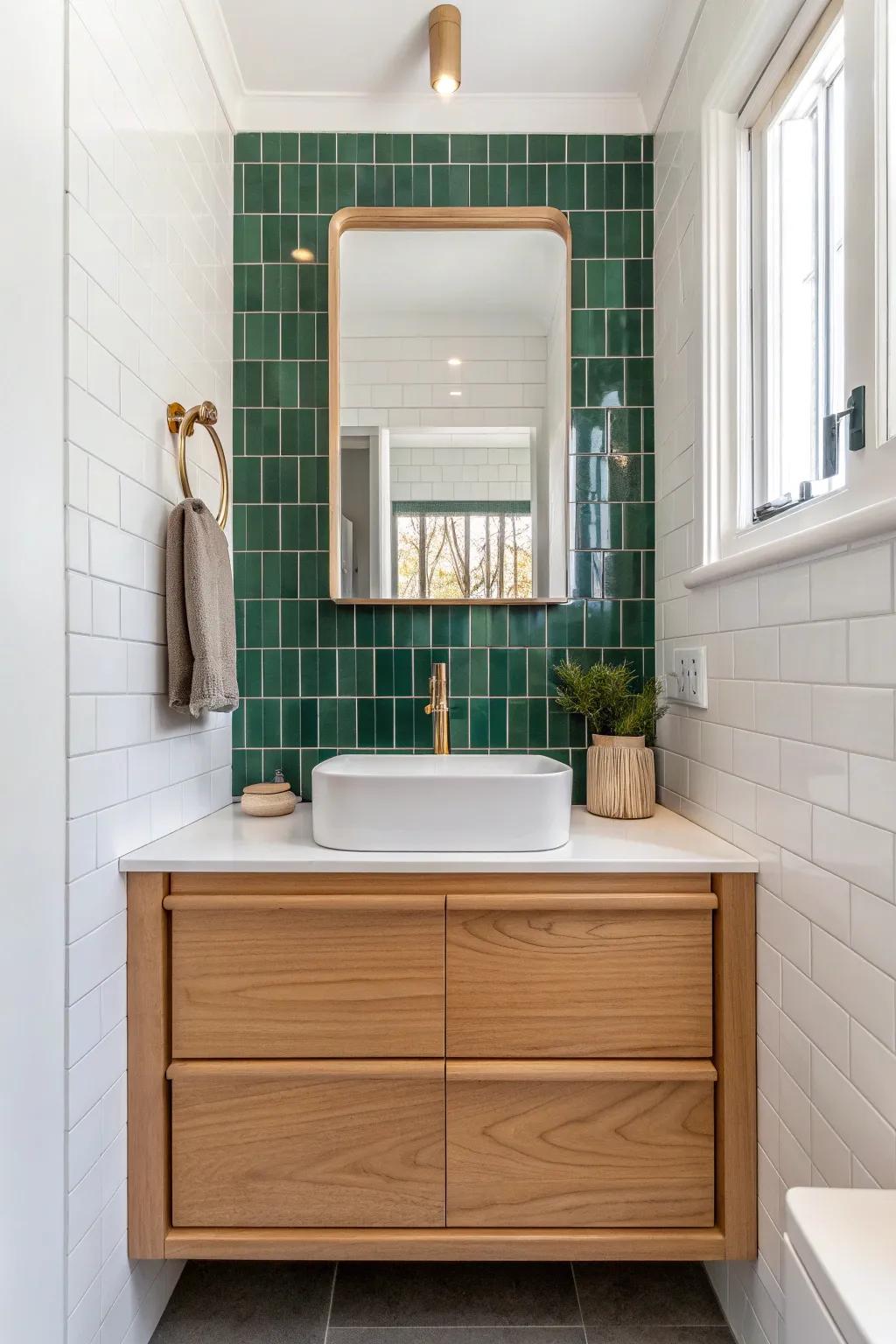 Take tile higher behind the sink—your small bathroom looks taller, cleaner, and custom instantly.