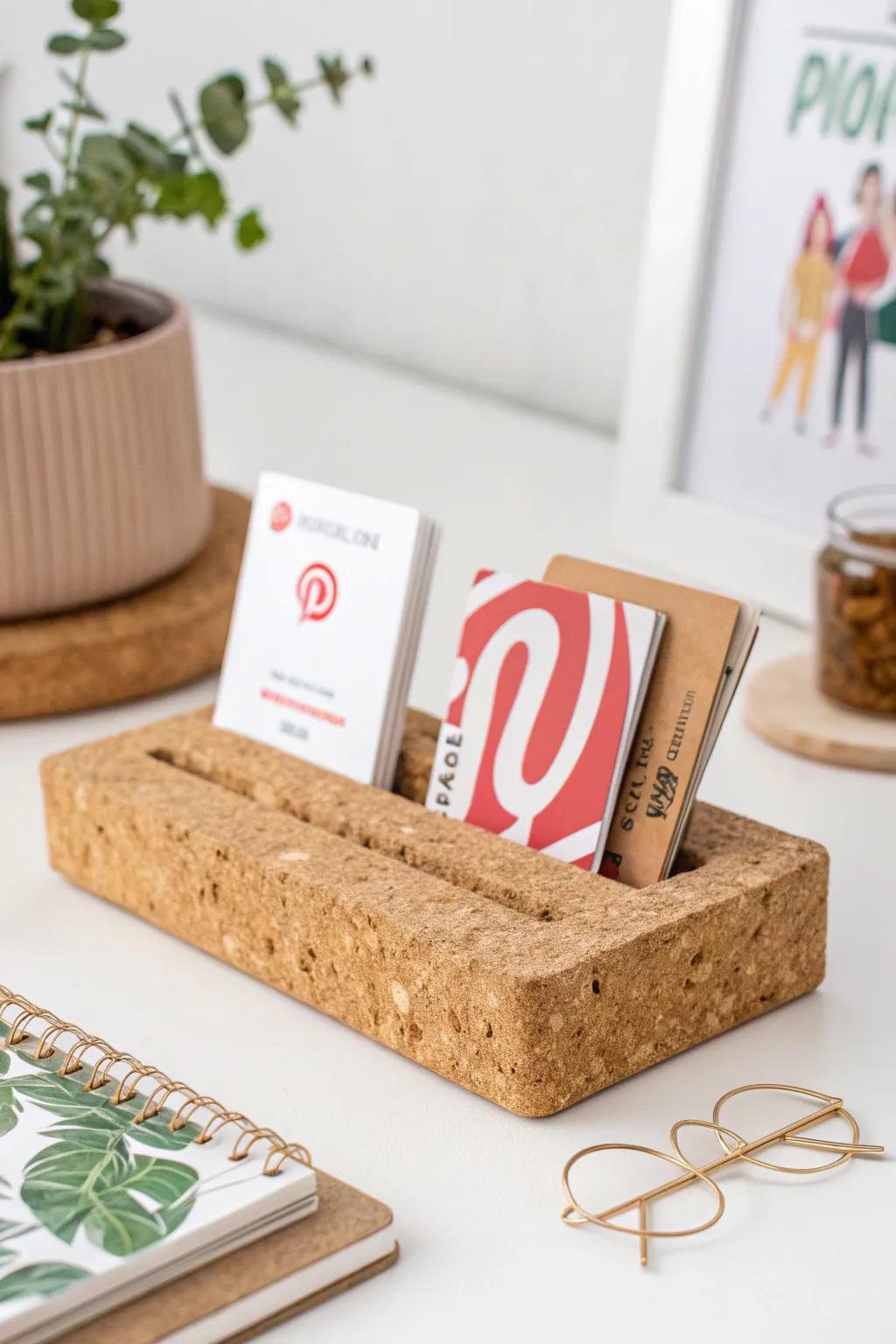 Elevate your card display with this chic cork board stand—where simplicity meets style.