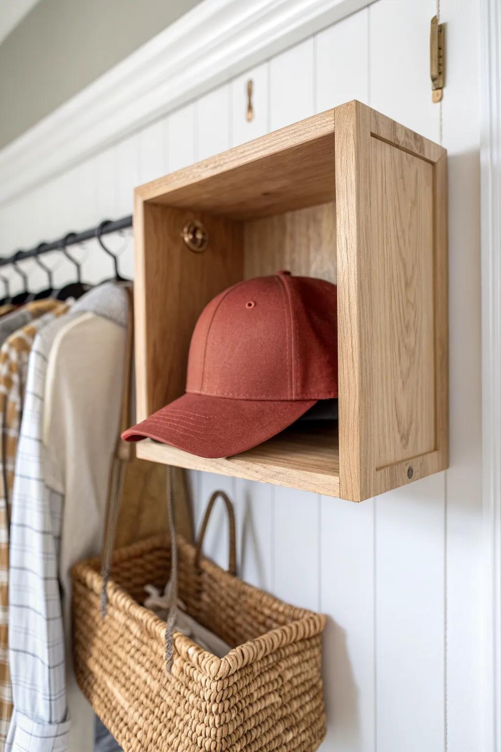 DIY hat cubby box: a chic, space-saving nook that keeps structured caps perfectly shaped.