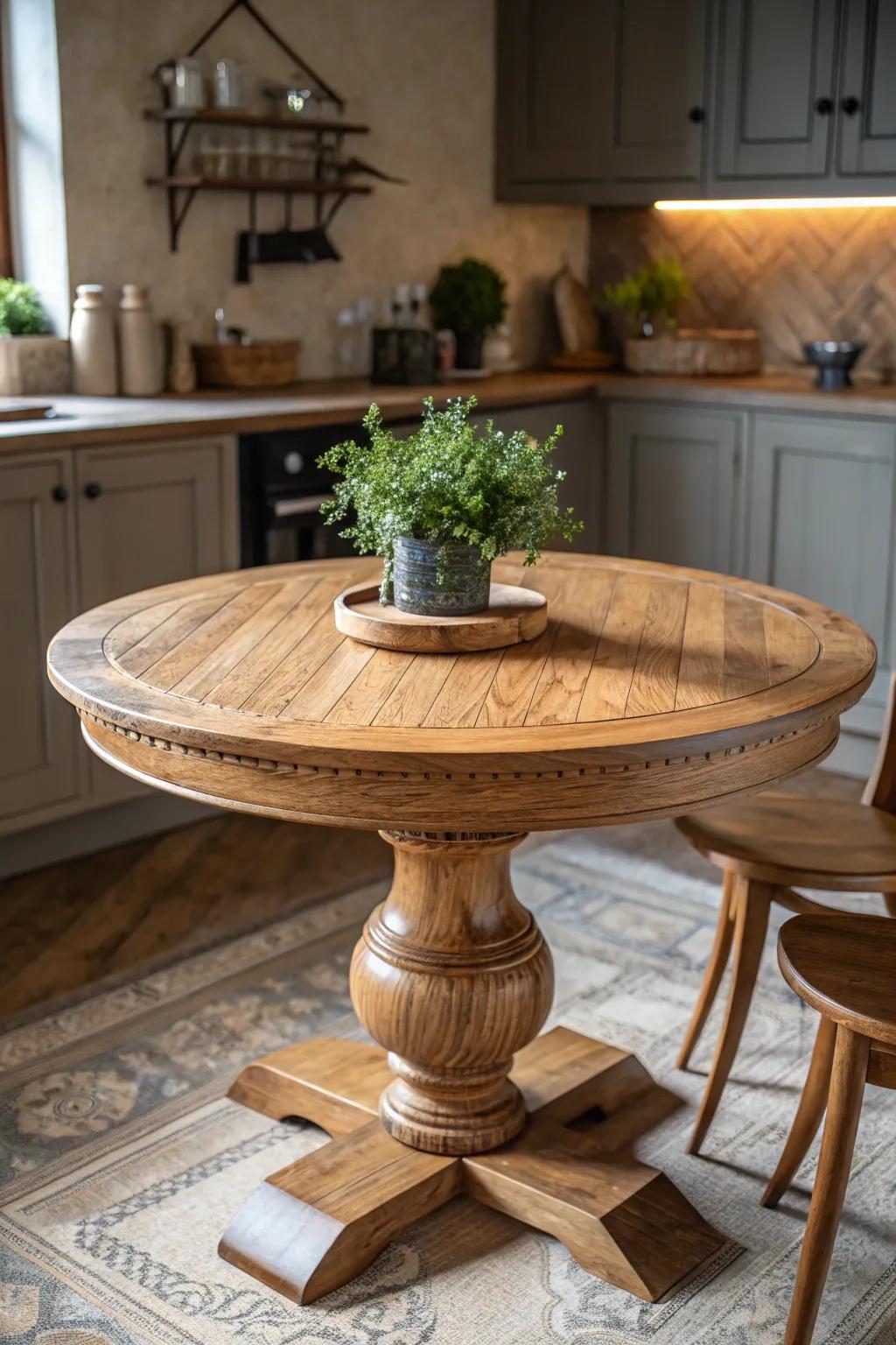 Gather around this handcrafted round table, where every meal becomes an intimate celebration of craftsmanship.