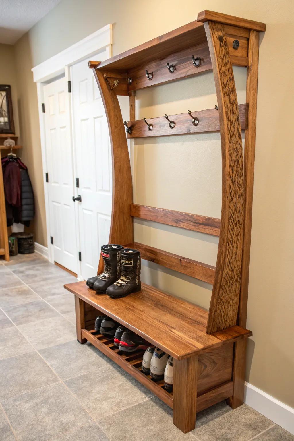 Elevate your entryway with this handcrafted ski rack – where style meets functionality.