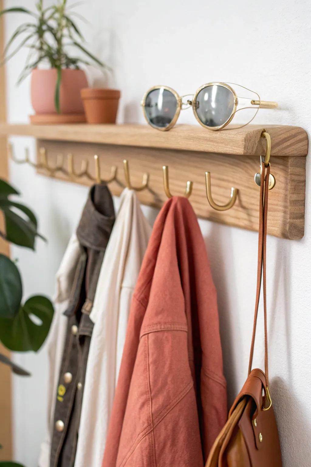 A handcrafted peg rail keeps goggles + ear protection visible—small-space safety that looks beautiful.