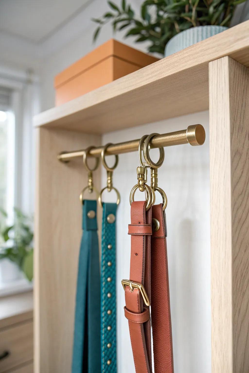 Hide leashes neatly: a simple tension rod + S-hooks inside a cabinet keeps them tangle-free.
