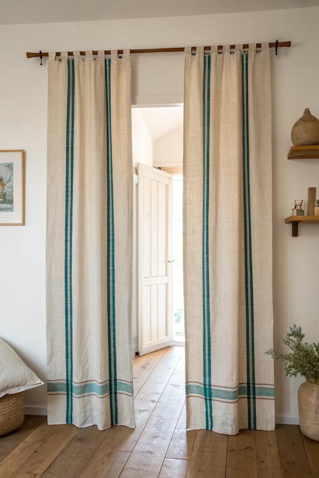 Split-panel curtain: walk through hands-free while adding cozy Scandi‑Boho texture.