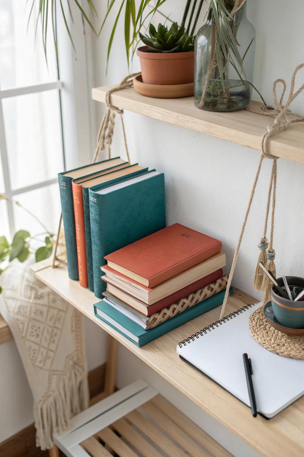 Create a textbook “parking lot” shelf—keep your desk clear and your study stack organized.