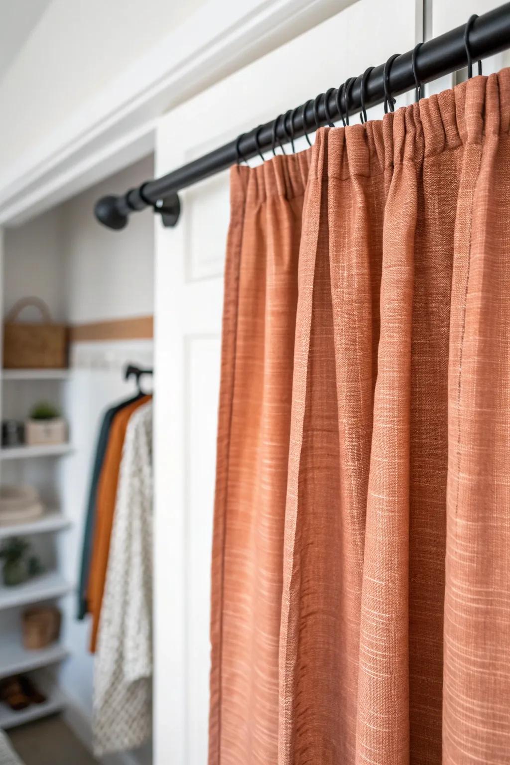 Tension-rod linen curtain: the instant dorm upgrade that hides clutter in seconds.