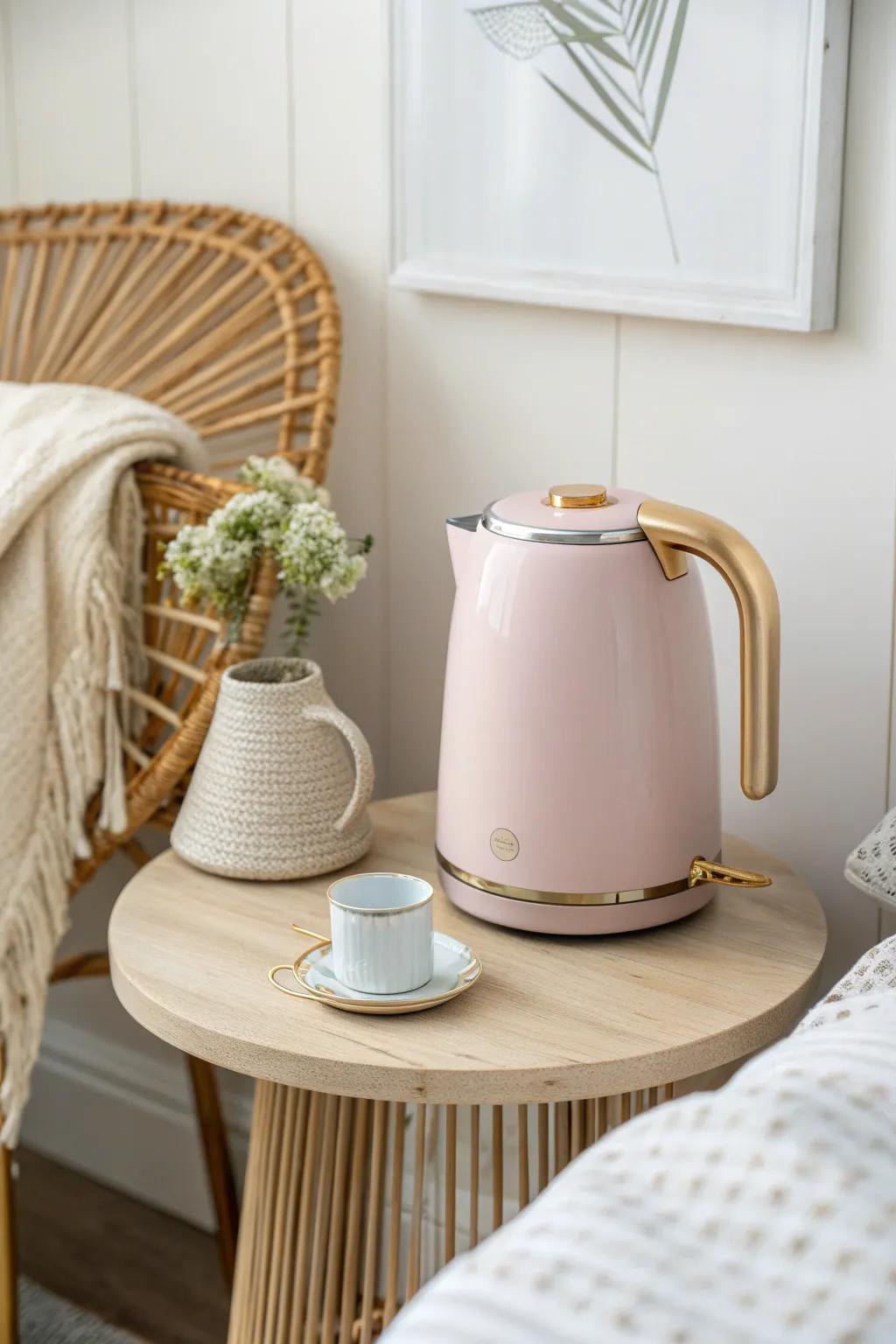 A compact electric kettle: the prettiest dorm hot-water station for tea, oats, and noodles.