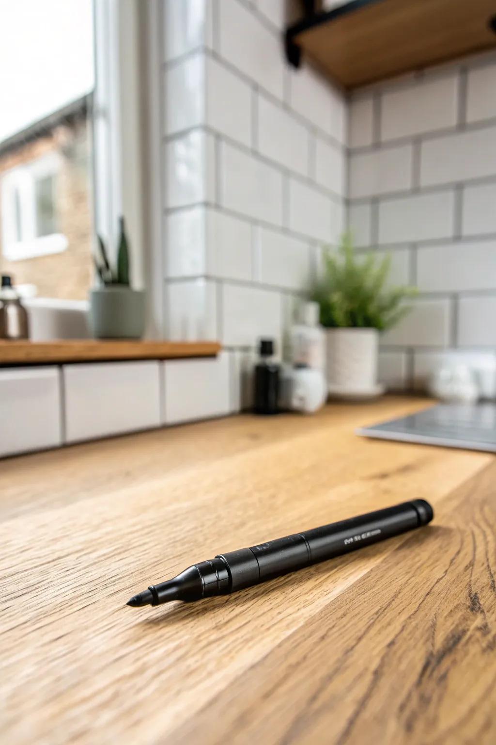 Deepen grout lines with a simple marker—instant high-contrast backsplash refresh, no re-tiling.