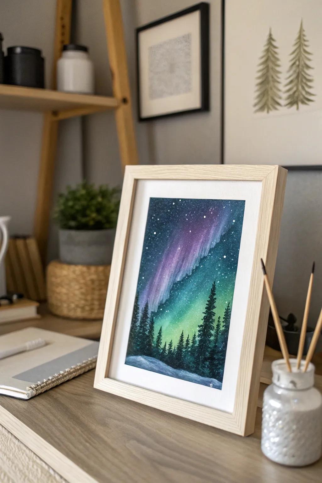 Discover the magic of salt textures in your northern lights painting, where simplicity meets stunning artistry.