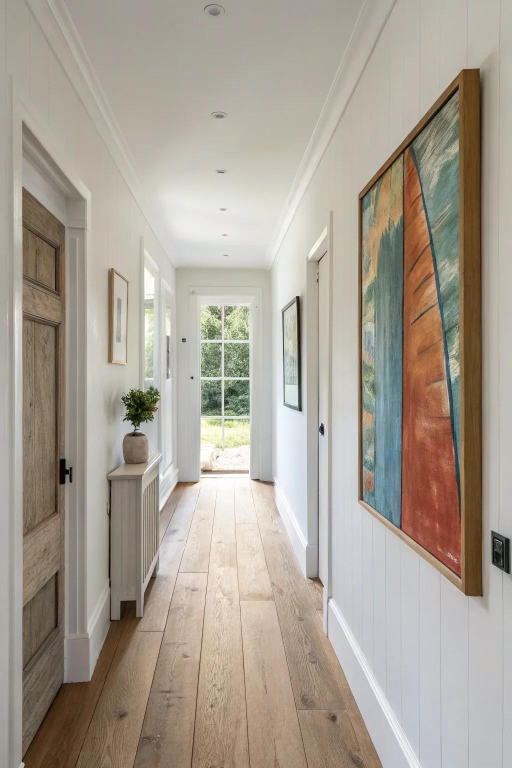 One oversized statement artwork turns a tiny entryway into an instant, curated moment.