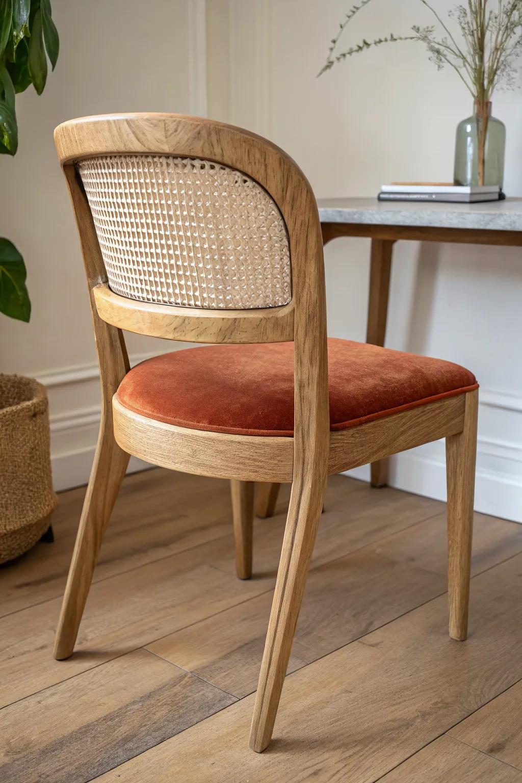 A sculptural chair back makes your entryway office look intentional the moment you walk in.