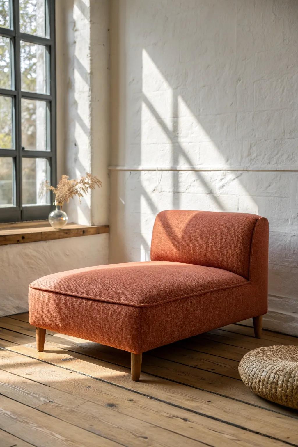 Compact chaise module for “sectional vibes” in tiny living rooms—without blocking the walkway.