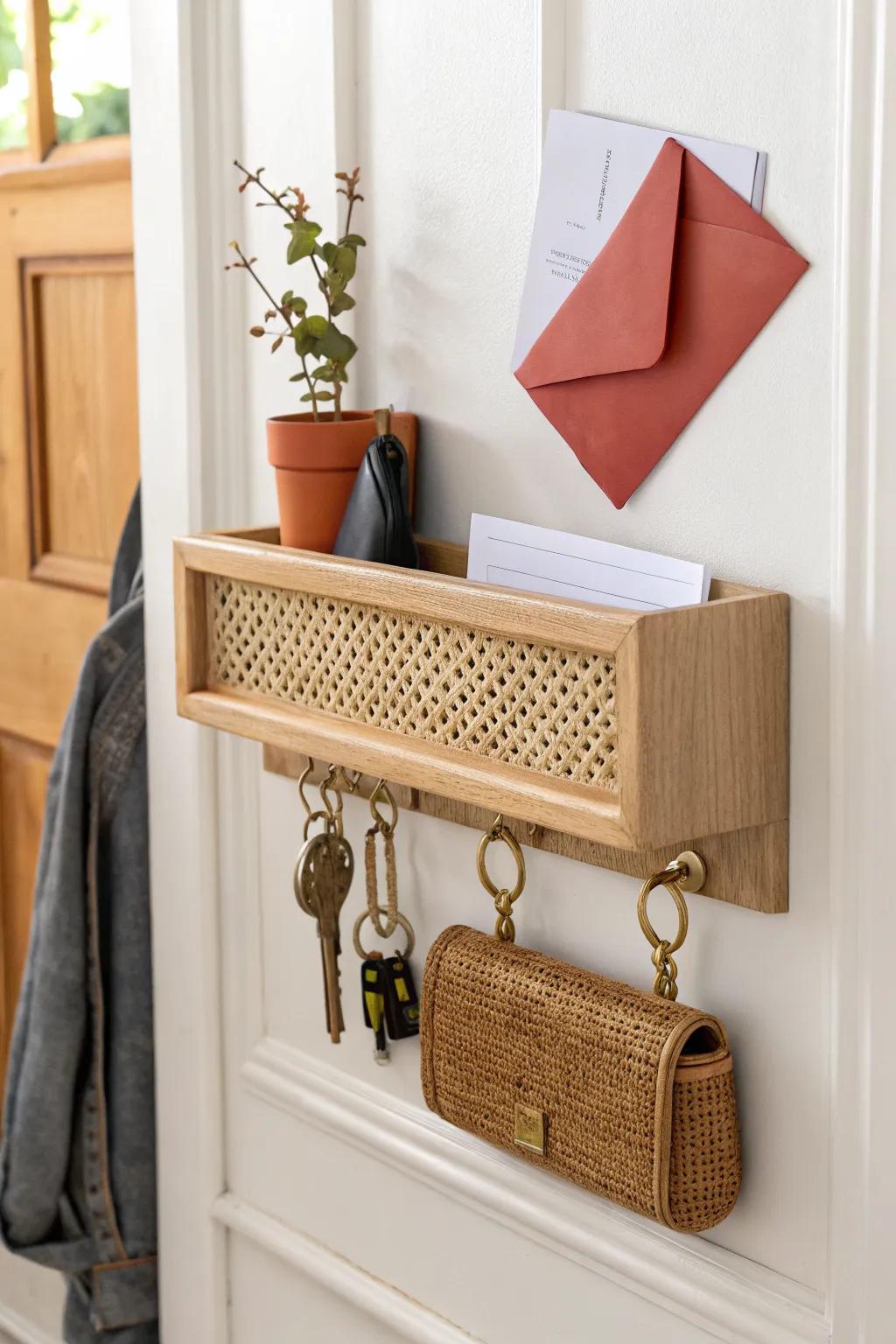 A tiny closet shelf for mail + keys keeps your foyer clutter-free the moment you walk in.