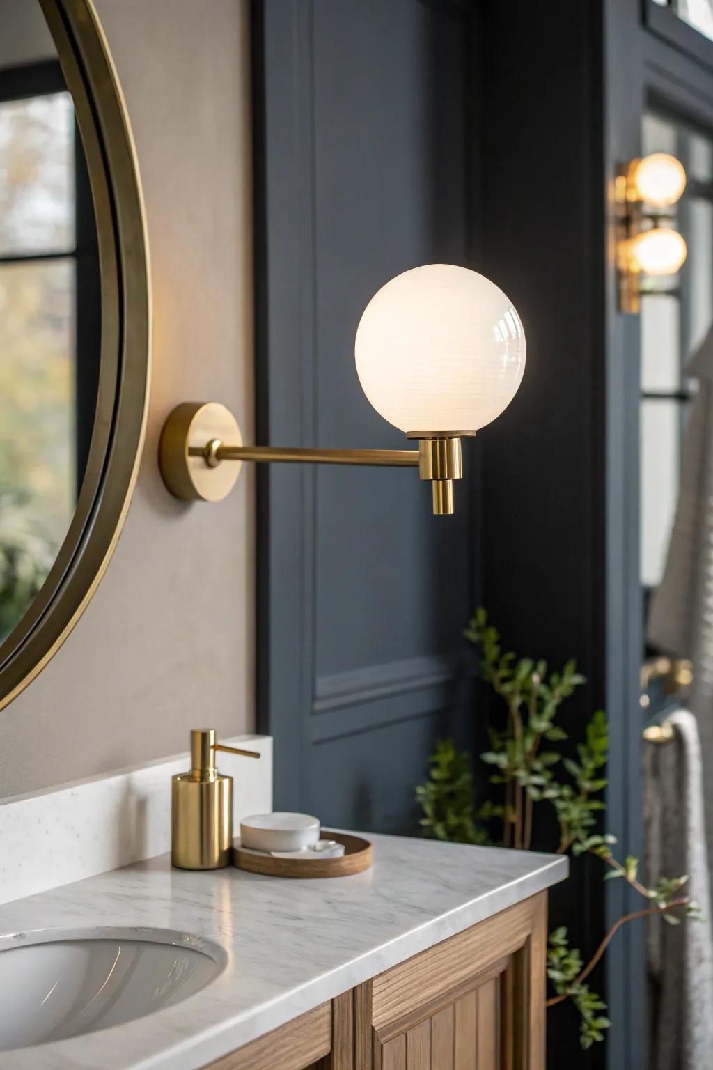 Skip bulky overheads—sleek sconces make a tiny half bath vanity feel instantly designer.