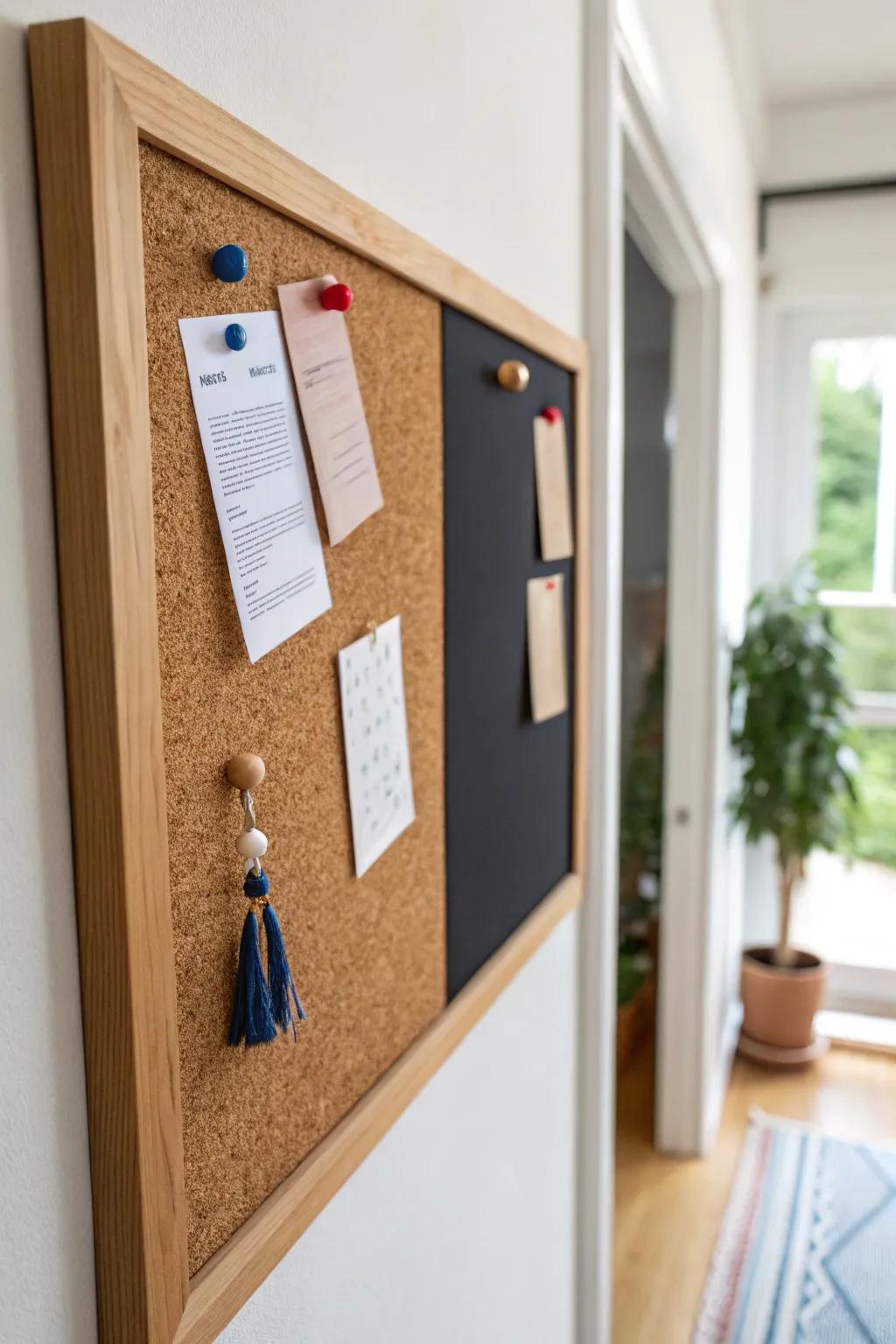 Magnetic + cork hallway board: pin receipts, snap notes, and keep small-space life beautifully sorted.