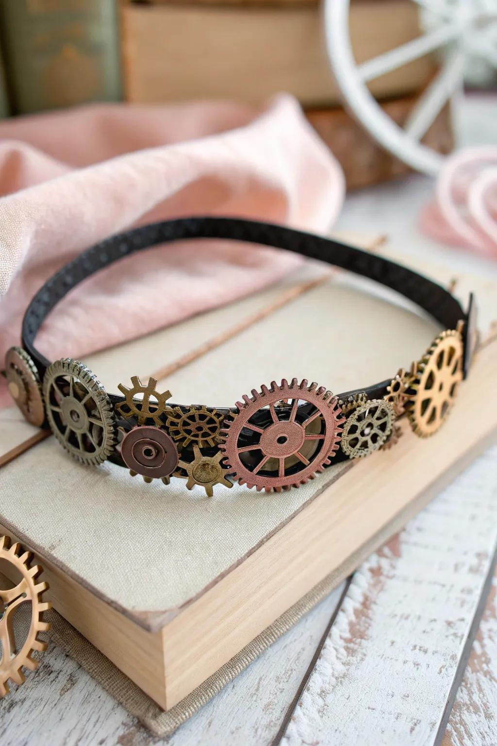 Embark on a Steampunk Adventure with this stunning headband creation, where vintage mechanics meet modern elegance. 🌟✨