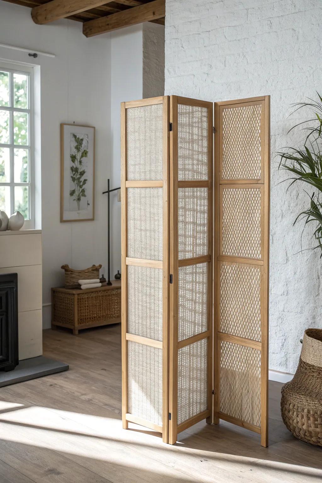 A fold-flat divider screen adds instant style while hiding your furnace and water heater.