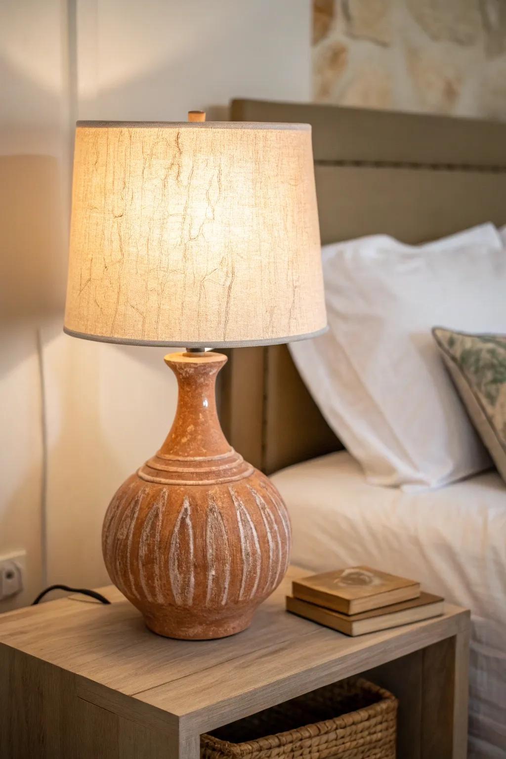Overhead lights off—one warm bedside lamp instantly makes any hotel room feel like a suite.