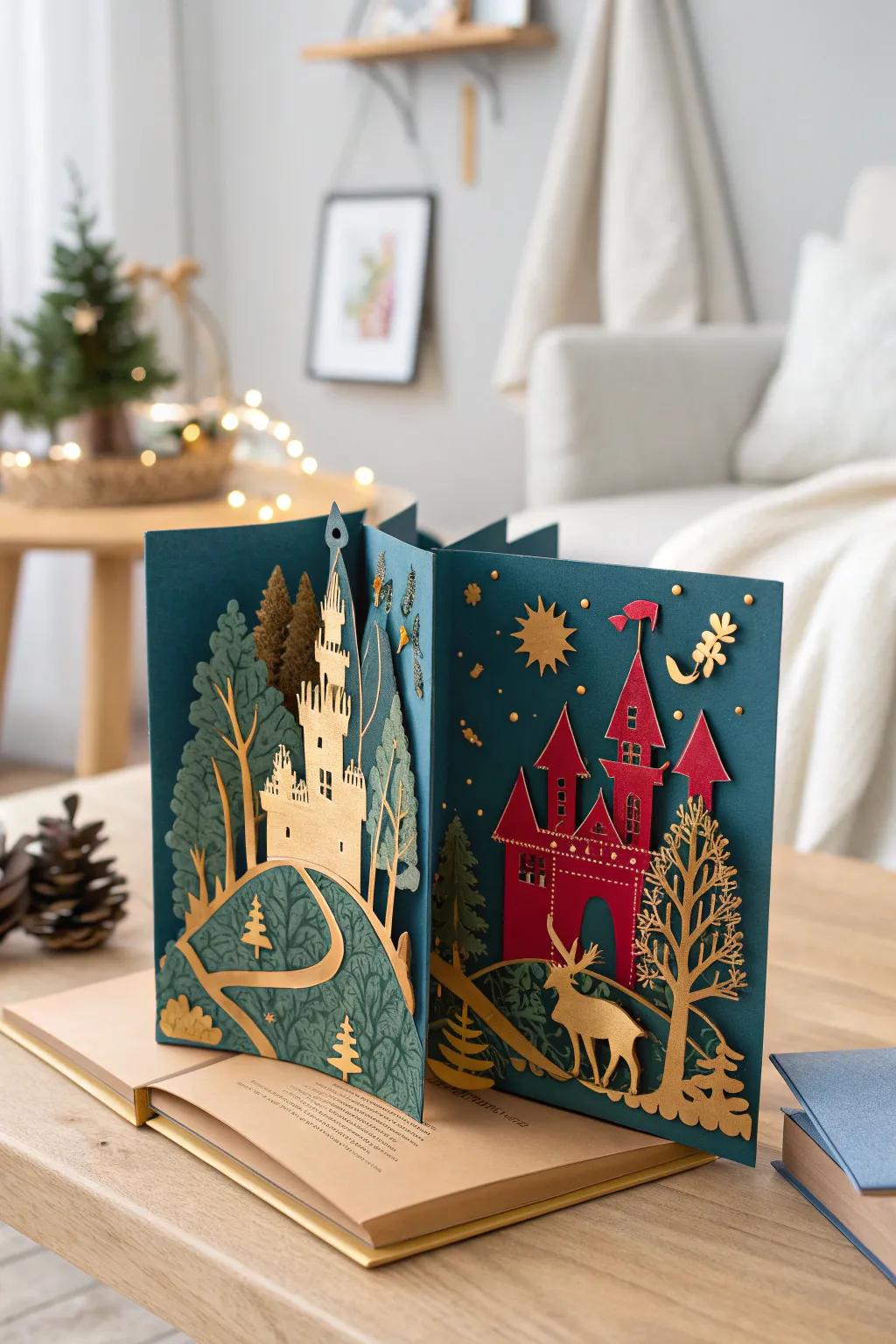 Unfold a magical story with this enchanting pop-up card design that brings fairy tales to life!