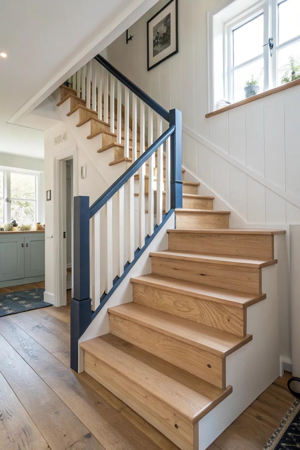 Extend the landing into a mini platform above the stairs—new square footage, beautifully done.