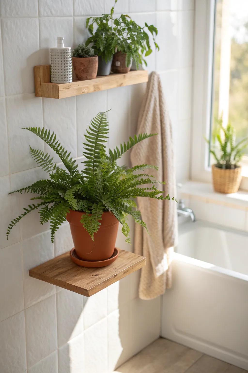 Bathroom humidity + one fern shelf = instant spa vibes and a tiny indoor garden moment.