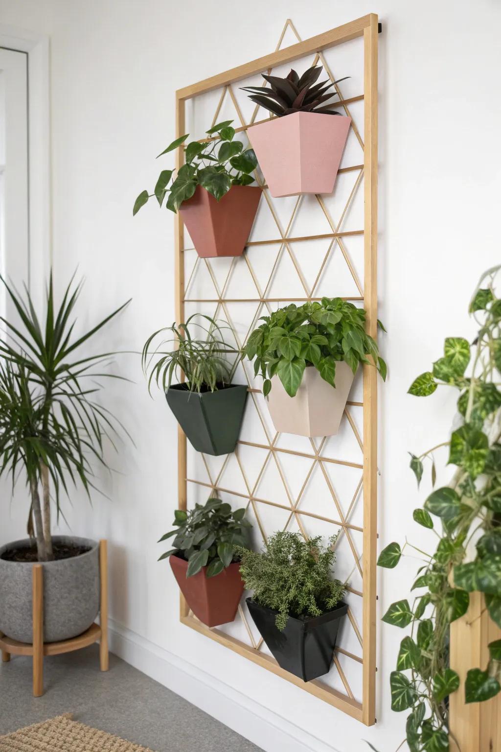 Mini modular living wall: removable planter panels for easy watering—bold, clean, and cozy.