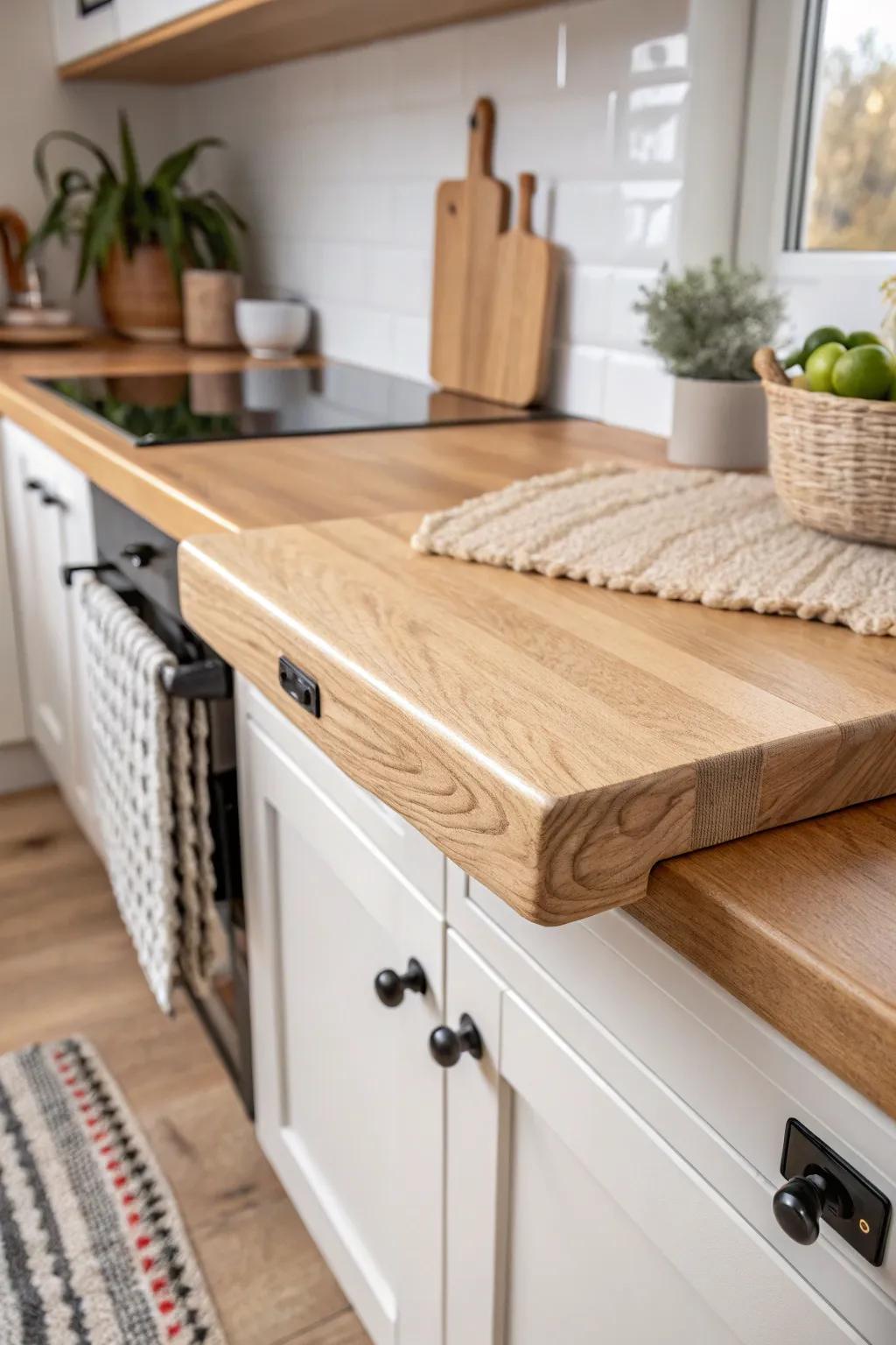 Swing-out corner leaf: a space-smart prep perch that won’t block drawers or traffic flow.