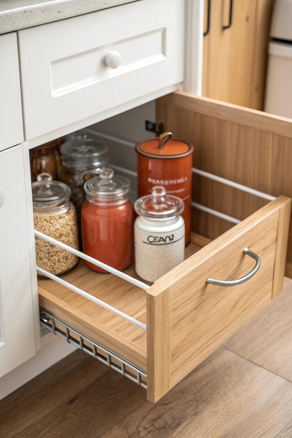 Turn deep pantry shelves into easy-access drawers with a sleek pull-out bin.