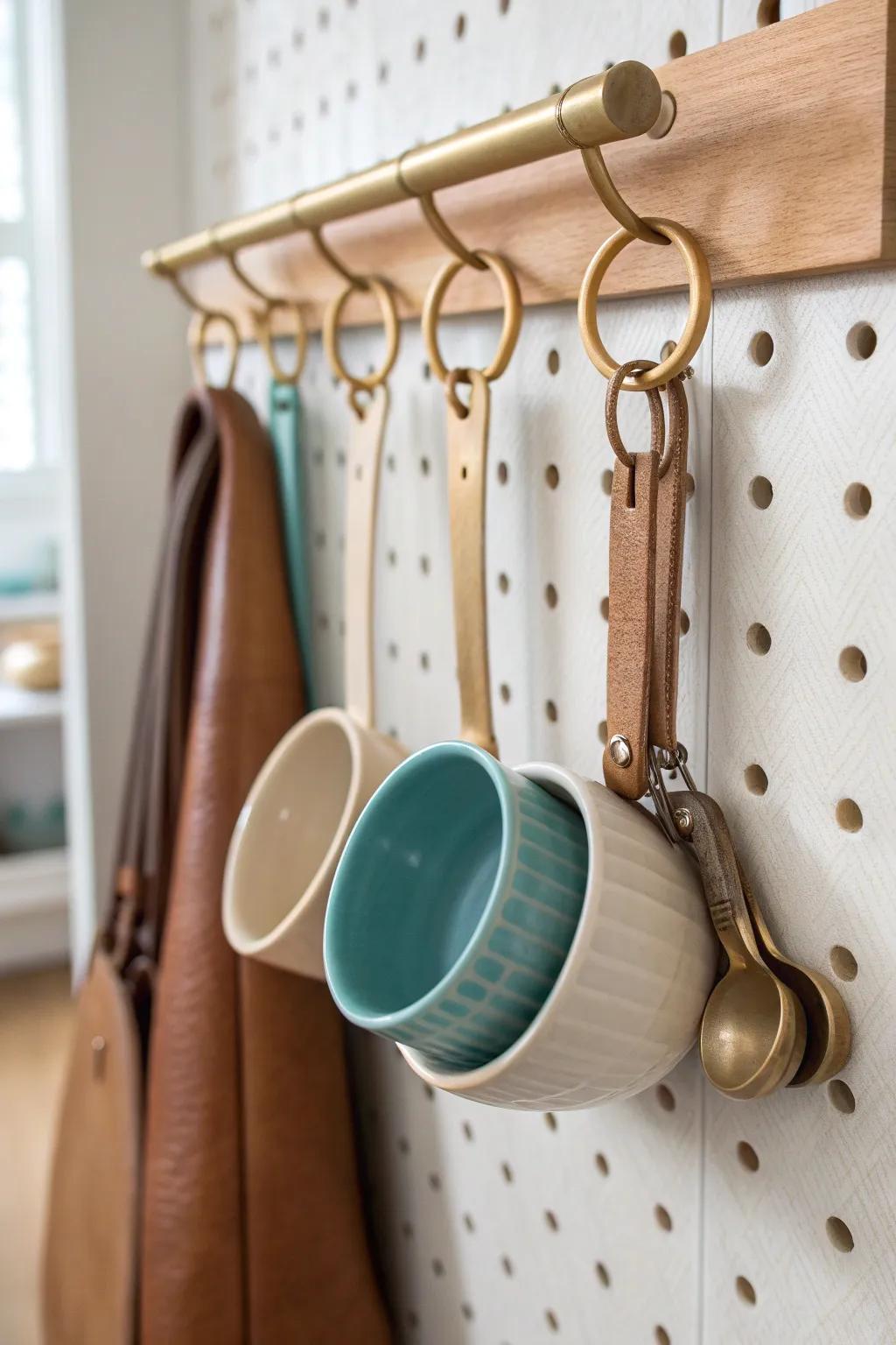 One ring hook, zero clutter—keep measuring cups + spoons together and always within reach.